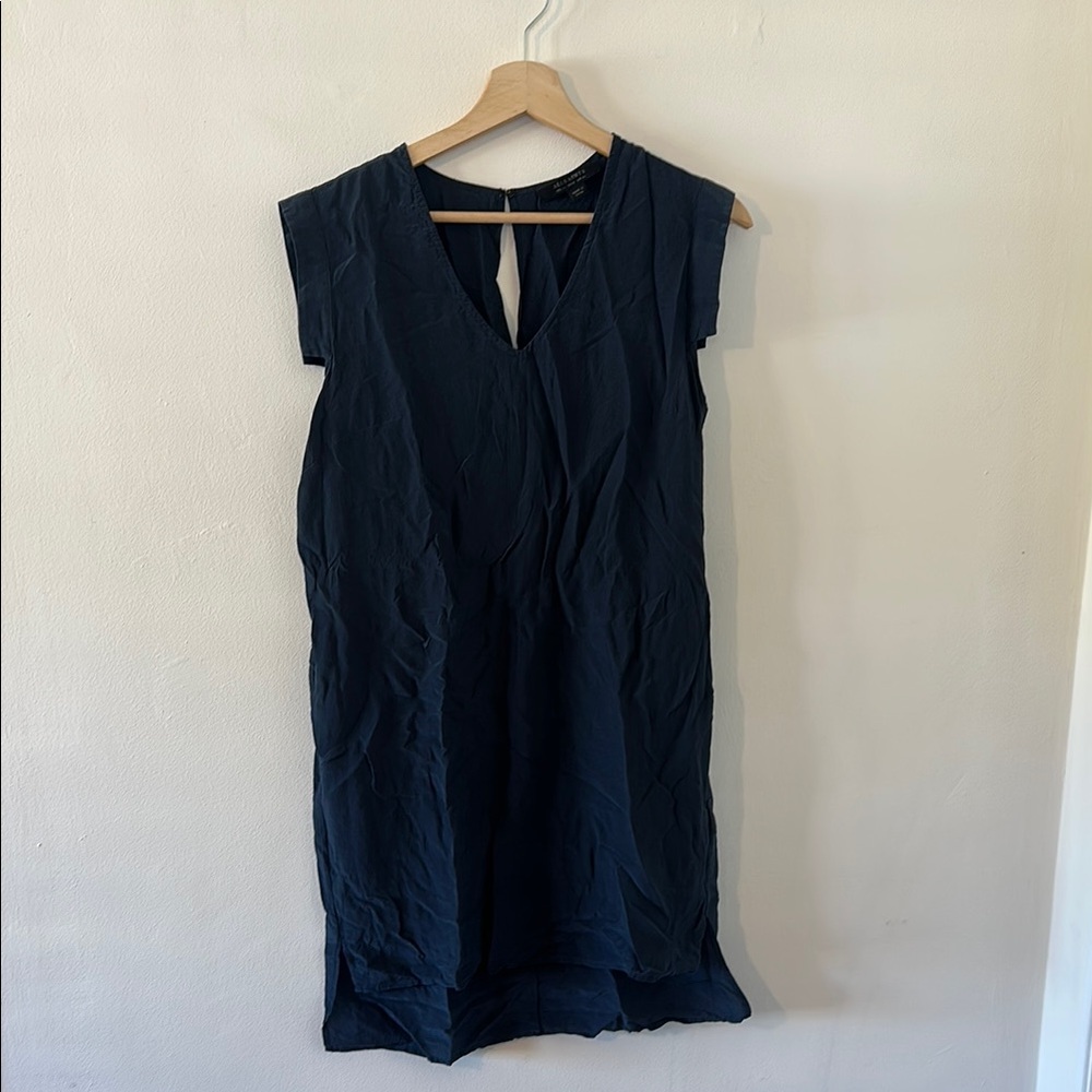 All Saints Women's Navy Silk Shift Dress, Sz 8